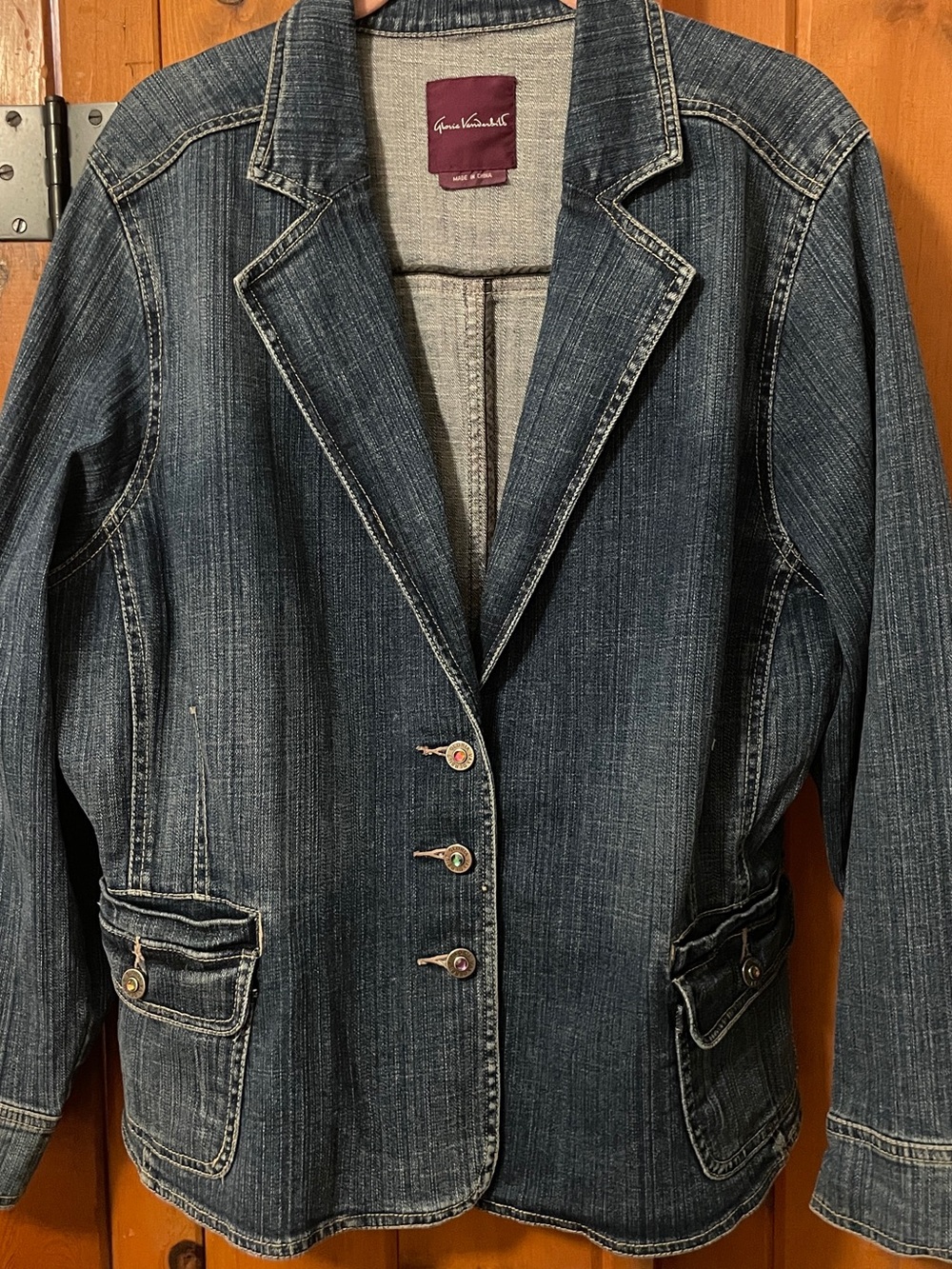 Gloria Vanderbilt Y2K Denim Blazer Multicolor Rhinestone Buttons XL/1X